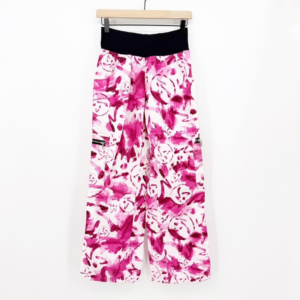 Zumba Cargo Pants Pink Marble Smiley Wide Leg Dance Festival Y2K L Barbiecore